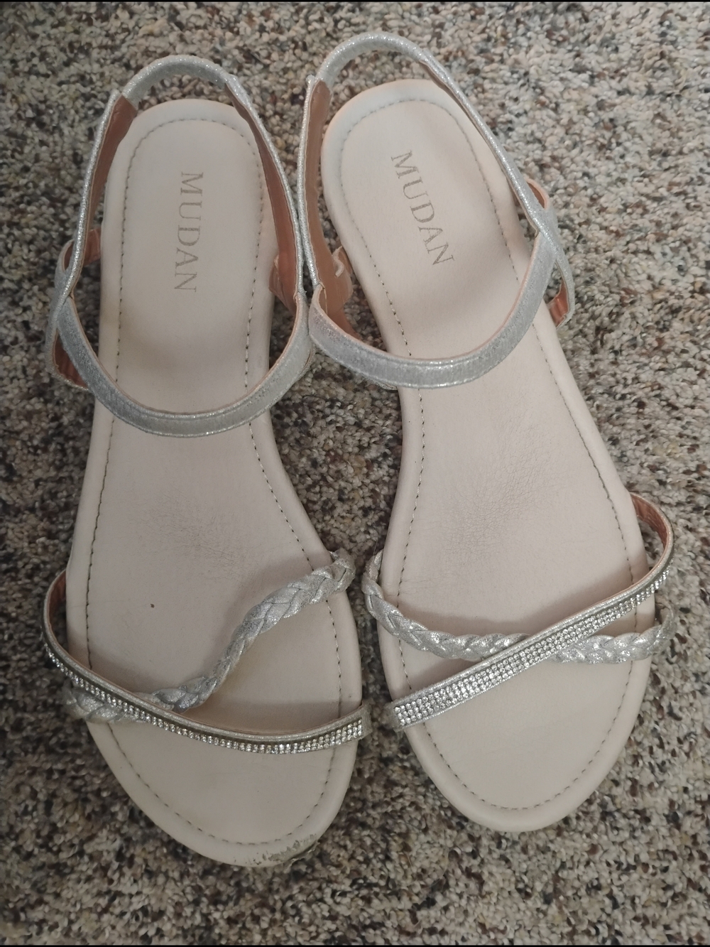 2/$11 Deals Mudan Women's Silver Braided Slingback Sandals
